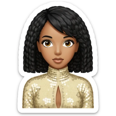 Kelly Rowland from Destiny's Child with black hair, cream sequin outfit sticker