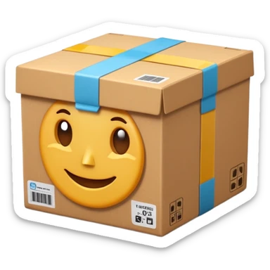 3D Apple-style emoji of a cardboard delivery box with a shipping label and tape. Rounded, glossy, smooth, soft shadows, white background.


 sticker