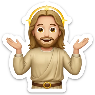 my workmate accidentally misspelled "Jesus christ" as "Jesbus christ", make an emoji of jesus with his HANDS ON HIS HIPS, making a face as if he's laughing at how silly someone is sticker