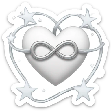 White heart with a silver infinity sign and stars  sticker