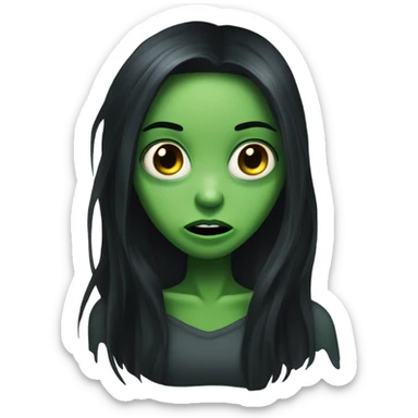 JUST ONE BRUNETTE zombie girl in horror green skin and long black hair sticker