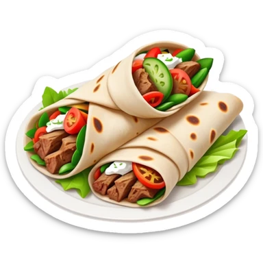 cinematic-realistic-gyros-dish-emoji,-showcasing-succulent,-spiced-meat-wrapped-in-pita-with-fresh-vegetables-rendered-with-lifelike-detail-and-dynamic,-appetizing-lighting. sticker