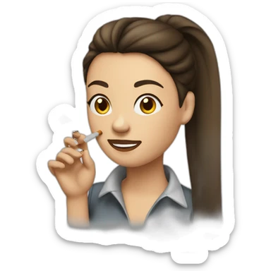 A long haired brunette woman in a ponytail smoking a cigarette sticker