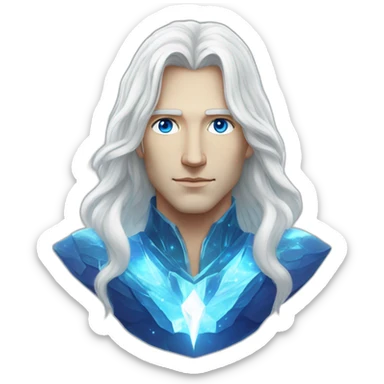 male nordic pleiadian with long white hair and blue eyes, crystal necklace sticker