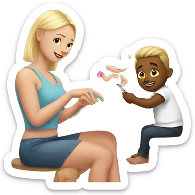 blonde babydaughter gives blonde dad a manicure sticker