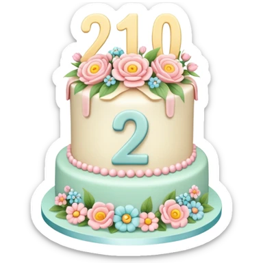 make a floral pastel cake that is aesthetic or vintage with the number 2 and 0 on it sticker