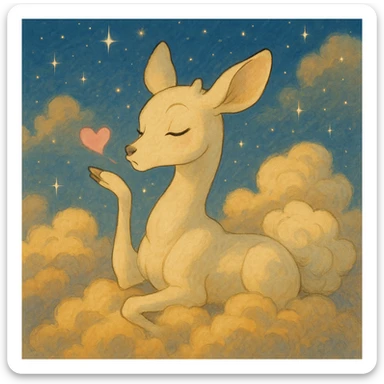 dreamy vanilla cloud doe in Ghibli style with sparkles, blowing a kiss sticker