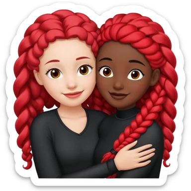 White girl long black hair hugs black girl with red French curl braids  sticker