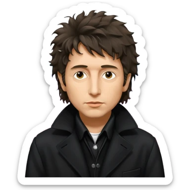 synthwave - Bob Dylan from 80's - black coat shaggy unshaven untidy sticker