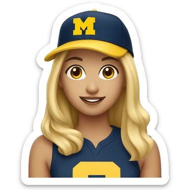Blonde girl wearing University of Michigan hat sticker