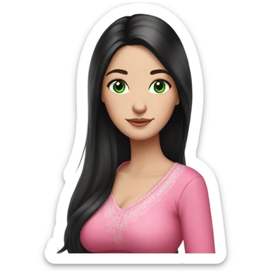 Beautiful Russian girl green eyes very long black hair pink clothes pregnant sticker