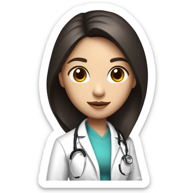 a young female doctor with a white coat and stethoscope around her neck with black and red highlighted hair of shoulder length full body  sticker