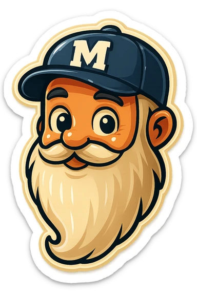 Add the letter M to the baseball cap in the style of YouTube chat emoji (retro stickers style) with a transparent background. sticker