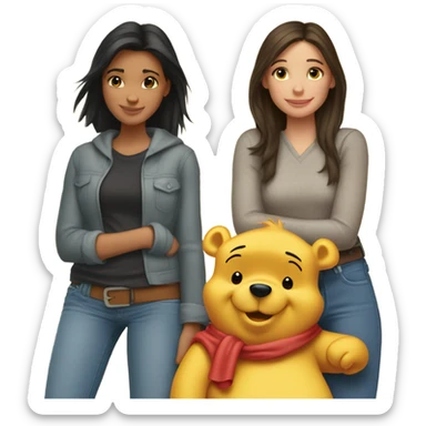 Winne the Pooh hugging pretty brunette girl wearing jeans sticker