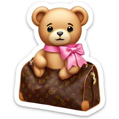 pink bow teddy bear solo looking out of louis vuitton  bag sticker