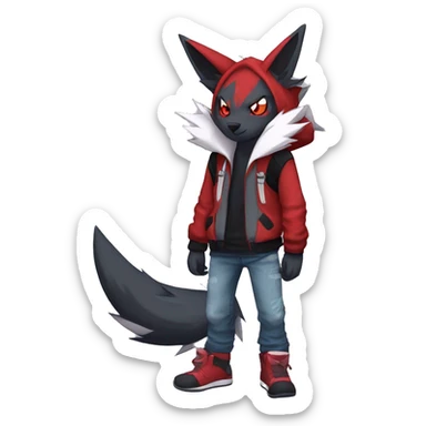 Edgy Cool Anthro Zoroark-Zangoose-Litten Fakemon Fursona Hoodie Full Body sticker