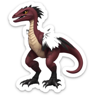 Maroon edgy badass modern sexy handsome punk velociraptor-dragon-Digimon, with black spiky mane, full body sticker