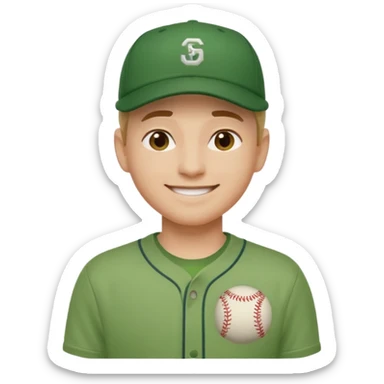 gender neutral face, chest up, green shirt, baseball hat, minimal emoji style sticker
