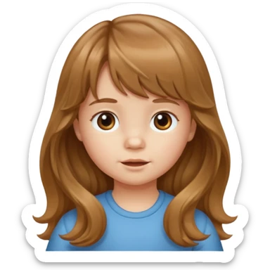 Please generate a portrait of a toddler with long, wavy, light brown hair and bangs.
 sticker