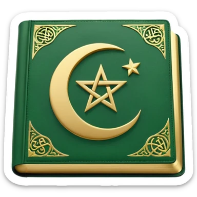 Closed Quran with the Islamic Symbol on it (moon and star) green from left to right sticker