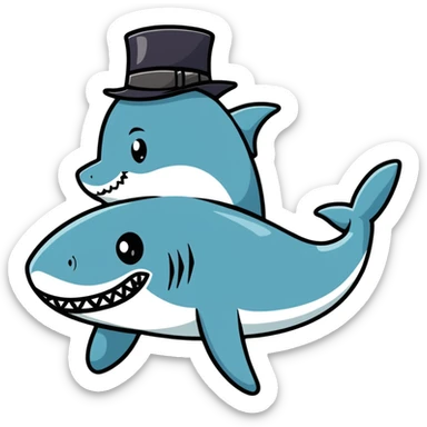 shark wearing a fancy black top hat sticker