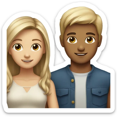 A light tan girl with brown hair and brown eyes with a blond boy with blue eyes sticker