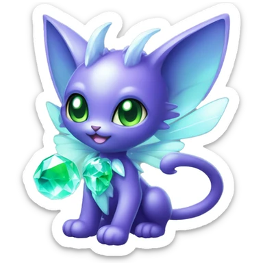 Shiny, Sparkly, Black Dark-type-Fairy-Type-Psychic-Ice-type-Fakémon-Cat Purple eyes, green gem, full body sticker