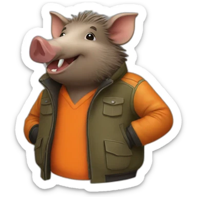 Happy wild boar with orange jacket sticker