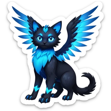 Black Dark Exotic Tropical Nocturnal Neon-glowing Abyssal Nightly Abyss-Cat-Gryphon-Fakémon Creature (full body) sticker