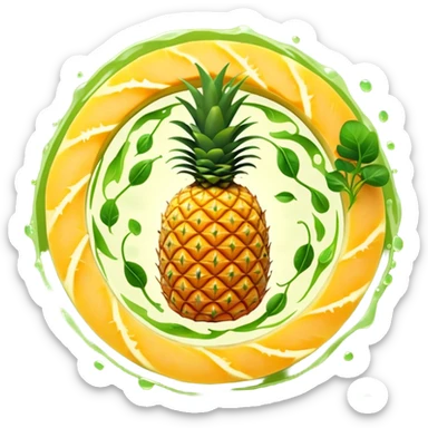 Golden pineapple slices, translucent papaya pieces, and green sprouts floating in a gentle spiral around a luminous stomach, with flowing light lines swirling like whirlpools, representing light, clean, and vibrant digestion. The foods emit a soft glow showing their enzymatic properties. sticker