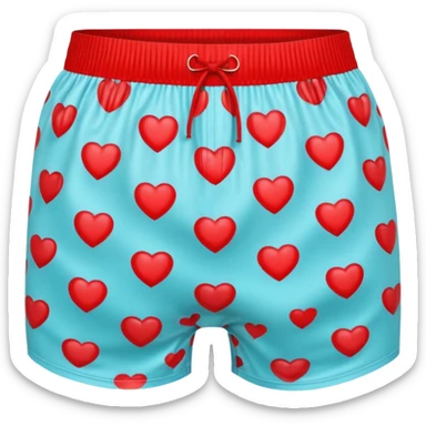 A 3D emoji of men’s boxer shorts in Apple style, decorated with bright red heart patterns. The shorts have a playful, fun design with an elastic waistband, glossy and smooth texture. Clean Apple-style rendering, isolated on white background.







 sticker