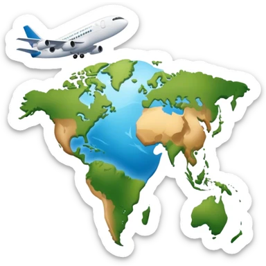 Carte du monde avec 2 pin 1 situé en Martinique et 1  situé en France avec un avion au milieu du trajet  sticker
