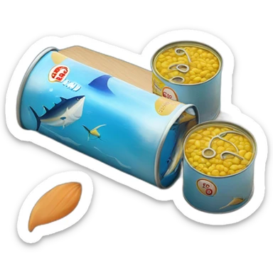 realistic can of tuna fish sowing the blue shape of a sailling boat on a sea background sticker