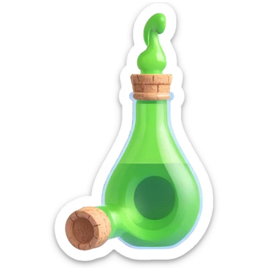 very realistic 3D transparent glass bottle with a cork, bottle shape clearly resembling a human ear, green elixir inside, no text sticker