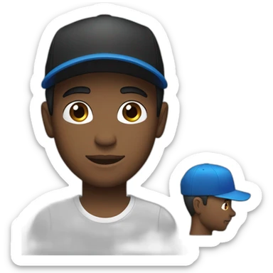 a white guy with dark hair, blue eyes, in a black backward cap and in oversized t-shirt sticker