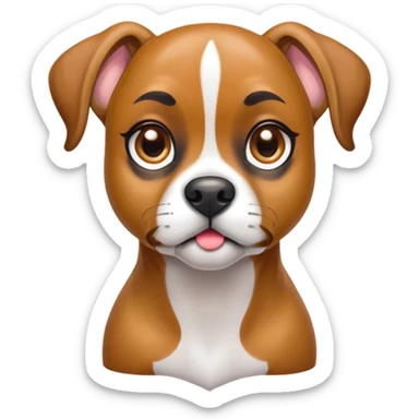 Cinematic Cute Fawn Boxer Dog Portrait Emoji, Head tilted playfully and inquisitively, with a glossy fawn coat highlighted by a white muzzle and chest, round, sparkling brown eyes filled with curiosity, Simplified yet irresistibly adorable features, highly detailed, glowing with a warm, friendly glow, high shine, affectionate and lively, stylized with a touch of whimsy, bright and endearing, soft glowing outline, capturing the essence of a mischievous yet loving pup, so playful it feels like it could bound out of the screen and into your arms! sticker