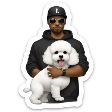 white male rapper flexing with a bichon sticker