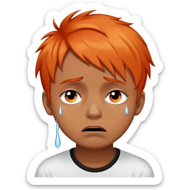 brownskin boy with emo orange hair, red and black eyes, crying white tears, more dramatic tears sticker