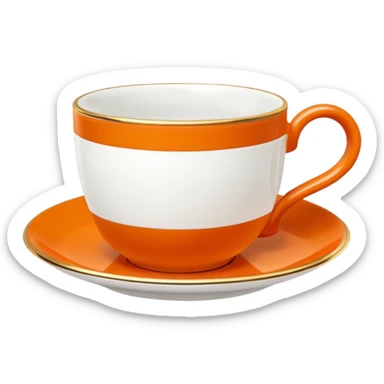 Hermès-style cup of tea, minimal, Hermès orange handle, gold rim, cute emoji style sticker