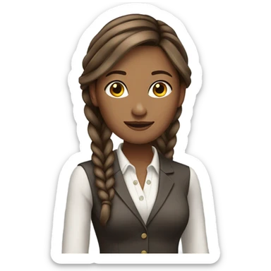 business woman long straight brown hair braid sticker