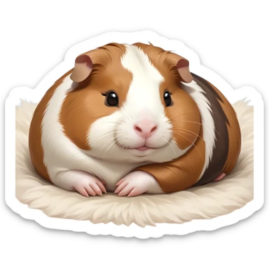Meme-Worthy Cute Sleeping Brown and White Banded Guinea Pig Portrait Emoji, Head resting peacefully with a contented smile, showcasing a delightfully chubby build and a luxuriously soft banded fur of brown and white, eyes shut in a serene, cozy nap, Simplified yet hilariously adorable features, highly detailed, glowing with a soft, drowsy light, high shine, relaxed and utterly lovable, stylized with an air of playful laziness, bright and heartwarming, soft glowing outline, capturing the essence of a comically sleepy guinea pig, so meme-worthy it feels like it could instantly become the next viral sensation of adorable slumber! sticker