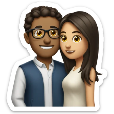 Brunette Guy wearing glasses kissing brunette girl sticker