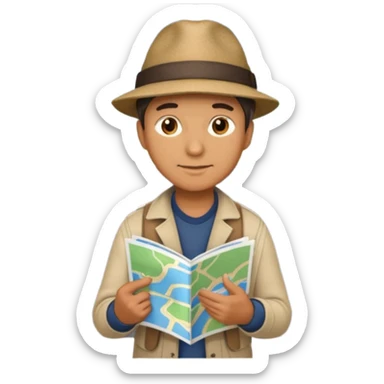 A man stands on a road with a map. There are 3 paths ahead. sticker