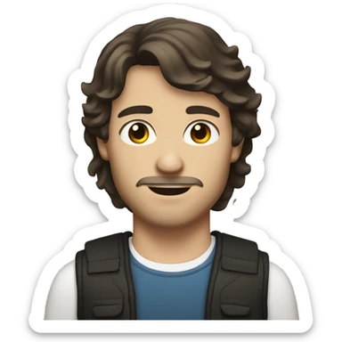 WHITE Young man with facial hair and a mullet, brown eyes sticker