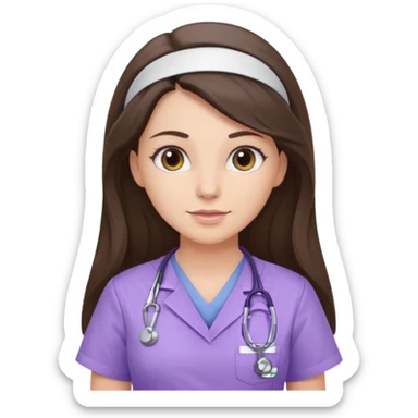 pretty brunette nurse with long hair in lilac scrubs sticker