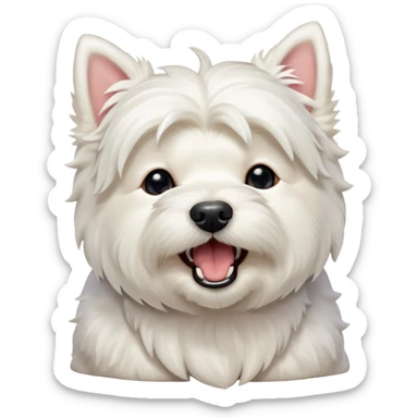 Cinematic Cute Yawning West Highland White Terrier Portrait Emoji, Head tilted slightly with a dramatic, wide-open yawn, showcasing a soft, fluffy white coat with floppy ears slightly drooping and round dark eyes barely open in drowsy contentment, Simplified yet irresistibly adorable features, highly detailed, glowing with a soft, cozy glow, high shine, relaxed yet expressive, stylized with a touch of whimsy, bright and endearing, soft glowing outline, capturing the essence of a sleepy yet affectionate companion, so drowsy it feels like it could stretch out of the screen and curl up for a nap! sticker