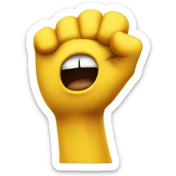 A generic, yellow face emoji shouting and looking up in the sky. His hands are floating off of his body in a fist shape. sticker
