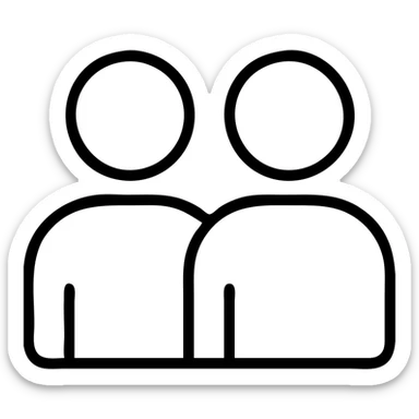 pair of people, casual pose, approachable look, minimalistic black outlined icon sticker