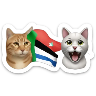 A ferocious dog colored with the Israeli flag and a cat colored with the Palestinian flag  sticker