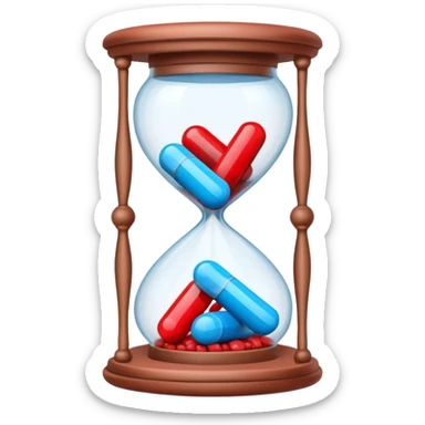 Sandglass with blue pills and red pills sticker
